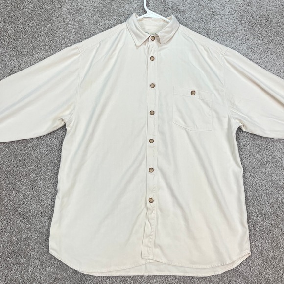 Tommy Bahama 100% Silk Button Down Shirt Mens M Cream Beige Casual Dress - Picture 1 of 10